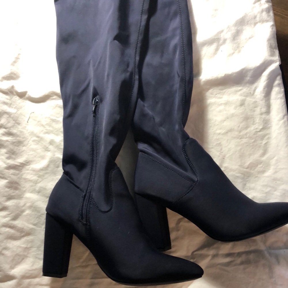 Navy over the knee boots with drawstring top
